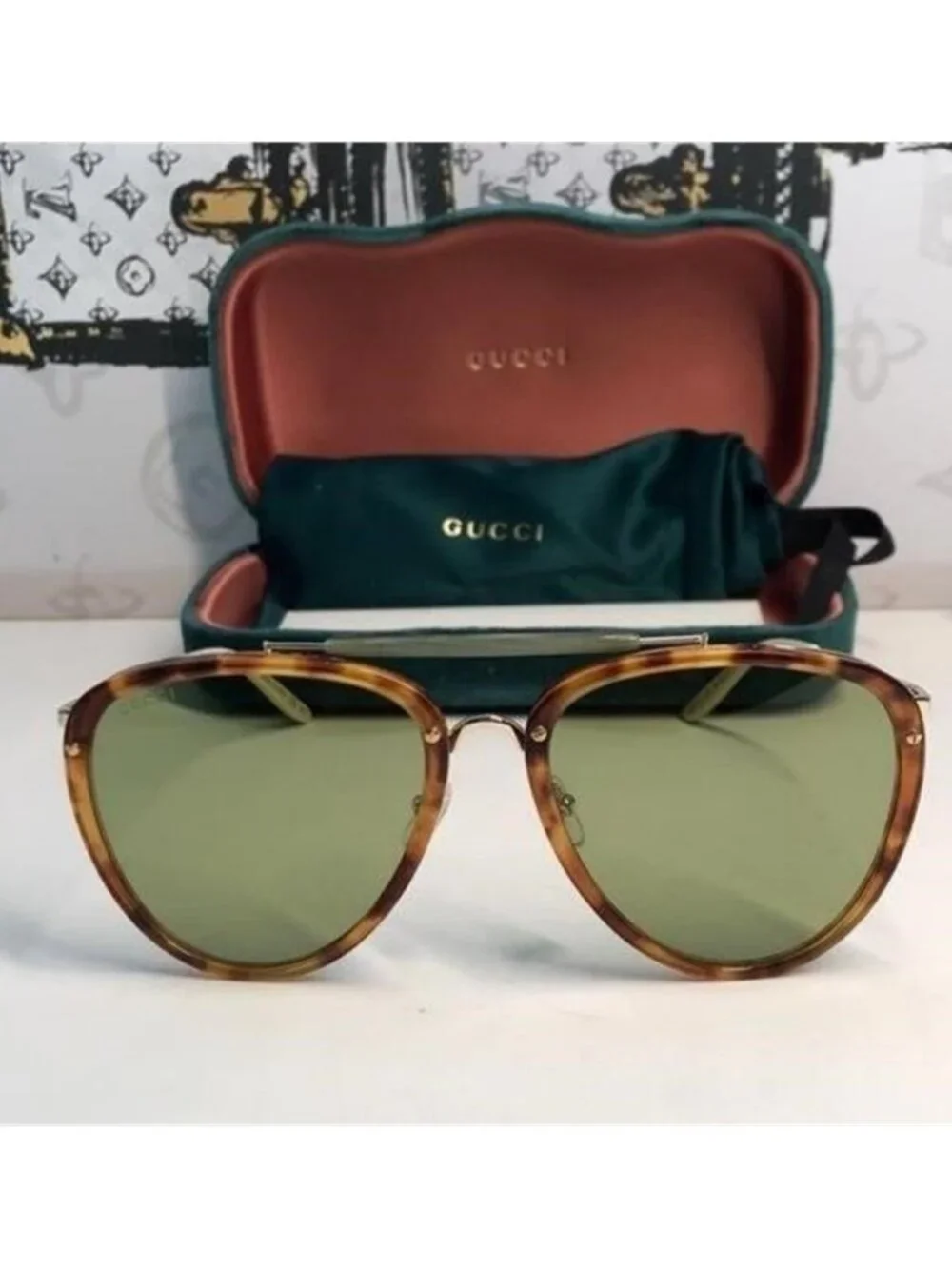 New ✨ Authentic Gucci GG0672S 003 Havana Aviator Sunglasses ✨